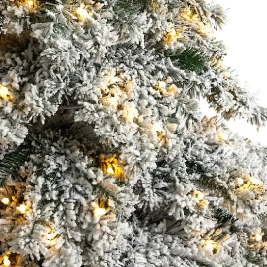 7ft. Pre-Lit Flocked Austria Fir Artificial Christmas Tree, White LED Lights {5}