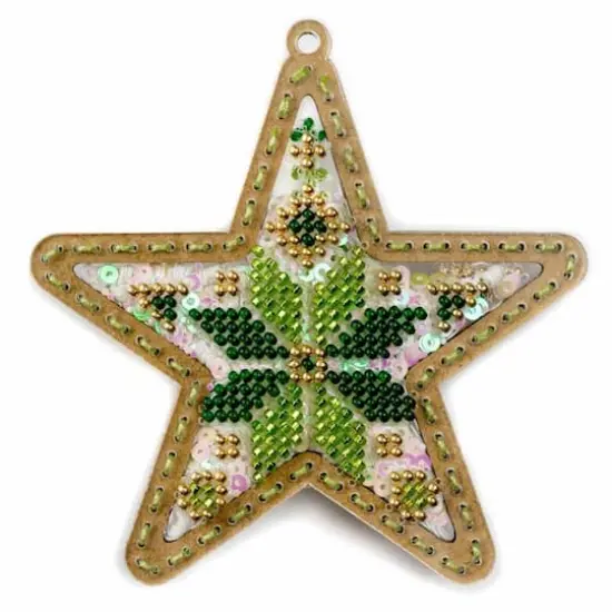 Wonderland Crafts Green & Gold Star Christmas Ornament Bead Embroidery Kit {1}
