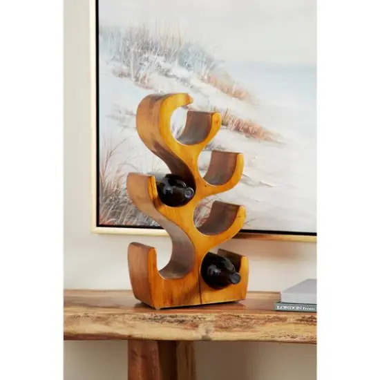 20" Brown Wood Rustic Wine Holder Rack {6}