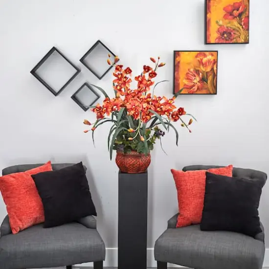 30" Burgundy Silk Cymbidium Arrangement with Decorative Vase {6}