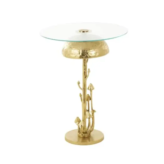 23" Gold Aluminum Metal Mushroom Table with Glass Tabletop {7}