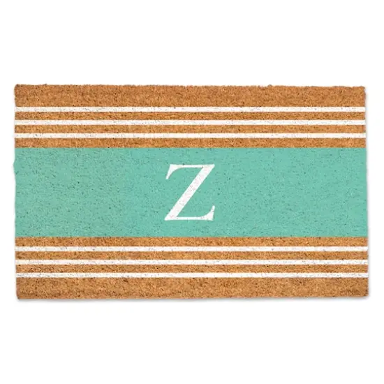 Teal Monogram Stripe Doormat Z {1}