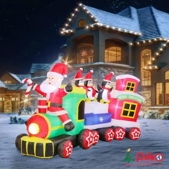 7ft. Inflatable Christmas Train with Warm White LED Lights {4}