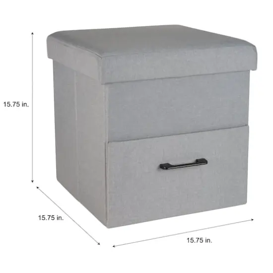 Simplify Gray Collapsible Storage Ottoman with Drawer {8}