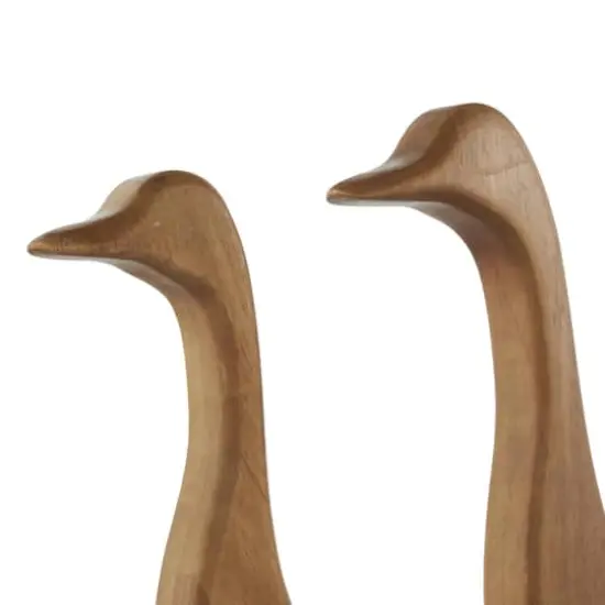 Brown Abstract Minimalistic Wood Goose Sculpture Set {4}