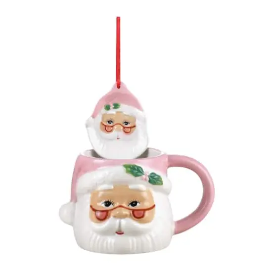 Mr. Christmas 16oz. Ceramic Santa Mug & Ornament Set Pink {1}