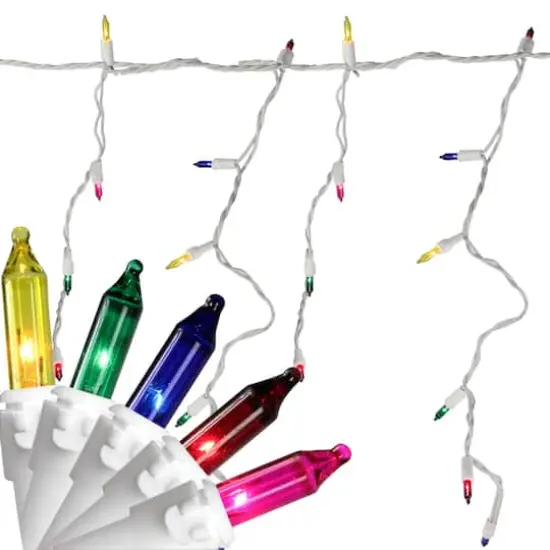 100ct. Mini Icicle Christmas Light Set With White Wire Multicolored {1}