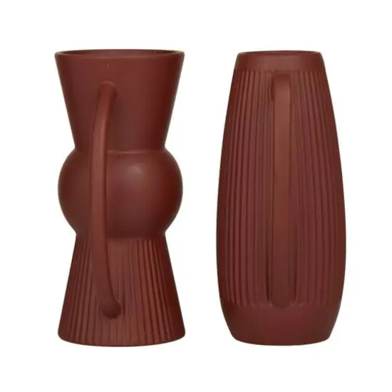 Set of 2" Maroon Stoneware Contemporary Vase 12" x 7" x 5" {8}