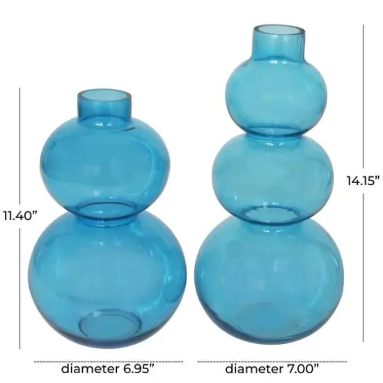 Blue Round Bubble Glass Vase Set {11}