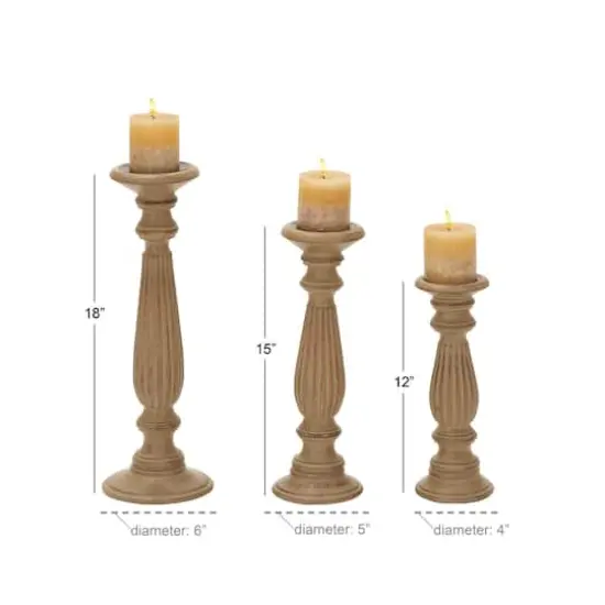 Brown Mango Wood Traditional Candle Holder Set {7}
