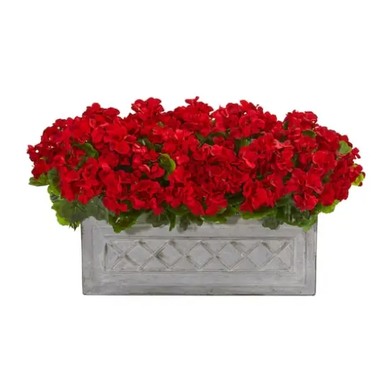 18&rdquo; Red Geranium in Stone Planter {1}