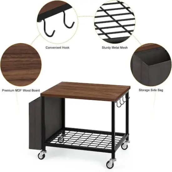 Rustic Brown 2-Tier Printer Cart with Wheels & Storage Bag {4}