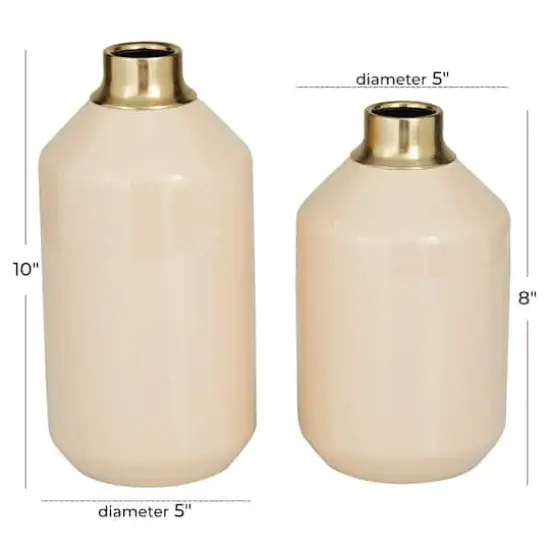 Set of 2" Cream Metal Modern Vase, 10" x 5" x 5" {7}