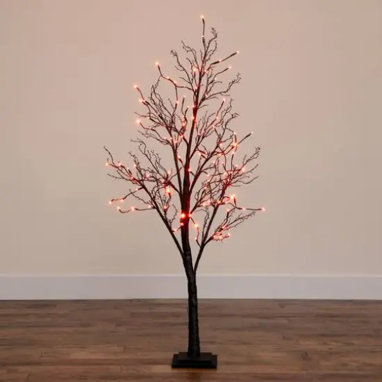 5ft. Orange & Purple LED Pre-Lit Halloween Deluxe Black Twig Artificial Fall Tree {11}