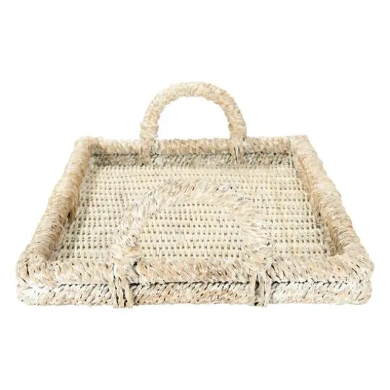 Hello Honey&reg; Whitewashed Decorative Rattan Tray Set with Handles {7}