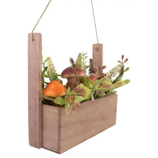 19" Mushroom & Foliage Wooden Fall Harvest Hanging Basket {7}
