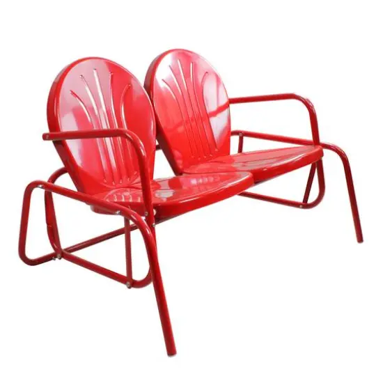 2-Person Outdoor Retro Metal Tulip Double Glider Patio Chair Red {4}
