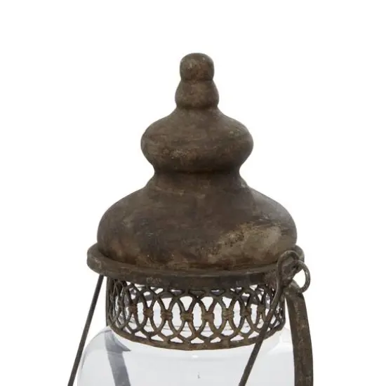 14" Brown Iron Rustic Candle Holder Lantern {8}