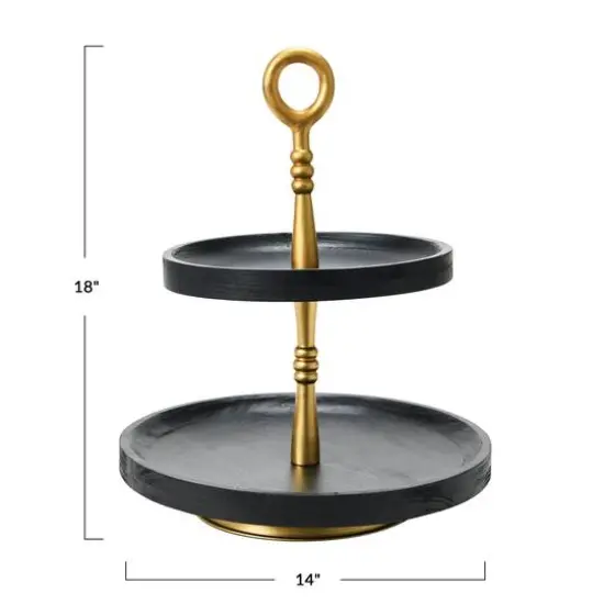 Hello Honey&reg; 18" Black and Gold Wood 2-Tier Decorative Tray {7}