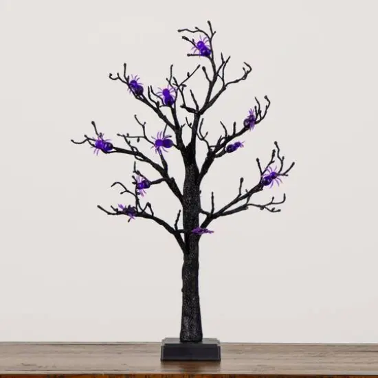 2ft. Pre-Lit Artificial Halloween Spider Twig Tree with 24 Purple LED Lights {7}