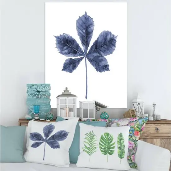 Designart - Navy Blue Chestnut Leaf - Traditional Canvas Wall Art Print {4}