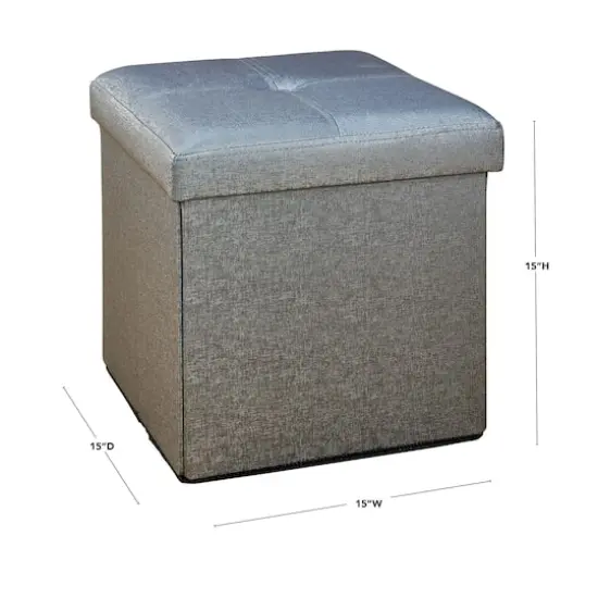 Simplify Metallic Faux Leather Folding Storage Ottoman Cube Pewter {10}