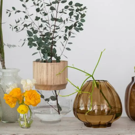 Hello Honey&reg; 9.75" Brown Round Fluted Glass Vase {5}