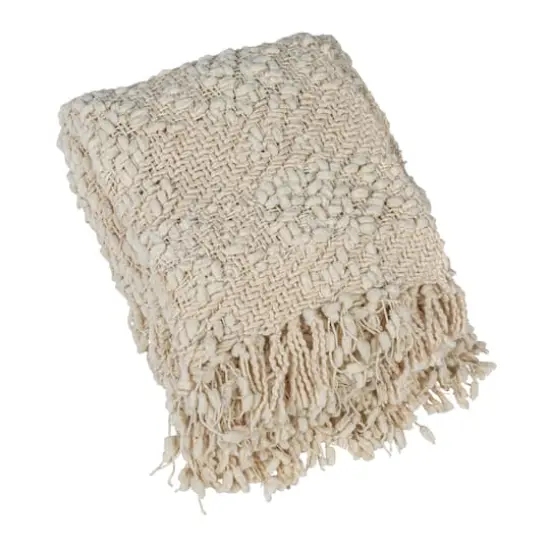 Hello Honey® Natural Cable Knit Throw Blanket with Fringe {1}