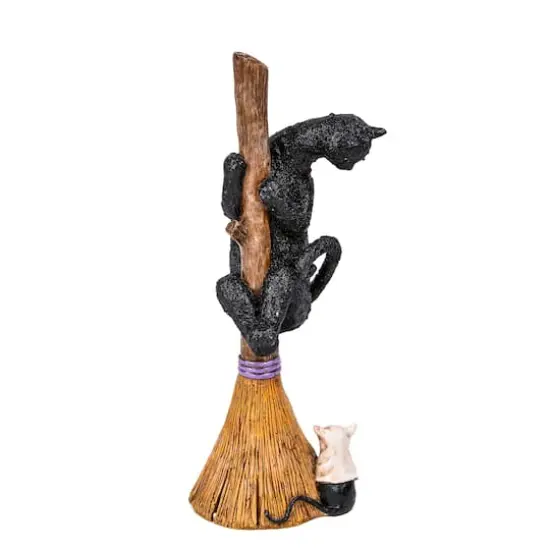 13'' Black Cat Climbing Broom Halloween D&eacute;cor {1}