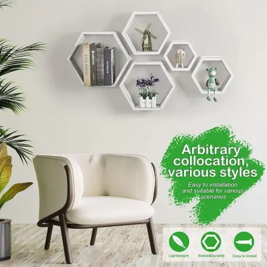 NEX&trade; Hexagon Floating Honeycomb Shelves Set White {4}