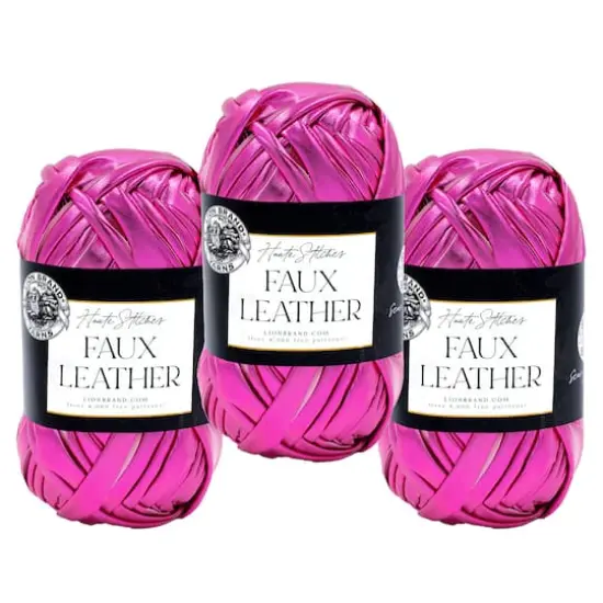 3 Pack Lion Brand&reg; Haute Stitches Faux Leather Yarn Hot Pink {1}