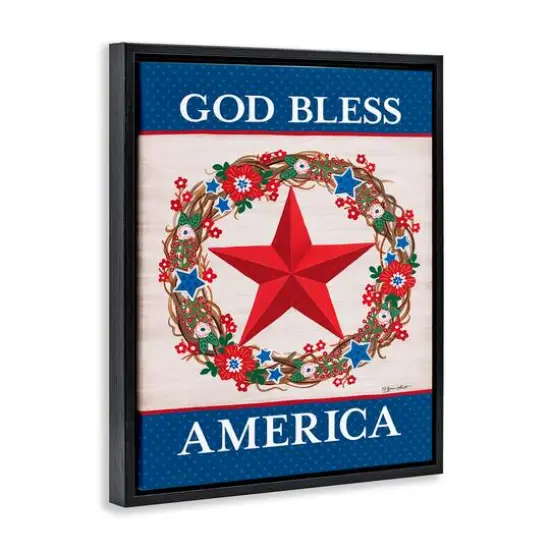 Stupell Industries God Bless America Wreath Floater Framed Art Black {4}