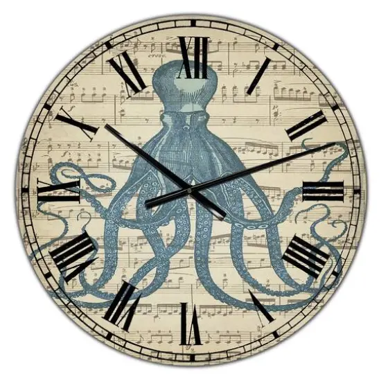 Designart 'Octopus Music Score Ii Large Nautical & Coastal Wall Clock {1}
