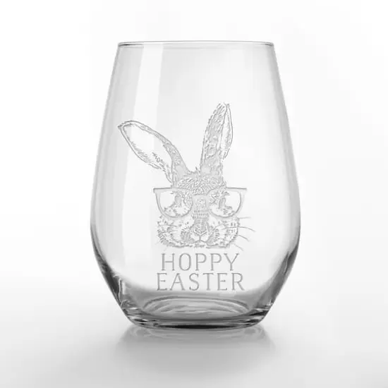 15oz. Hoppy Easter Bunny Glasses Engraved Stemless Wine Glass {1}