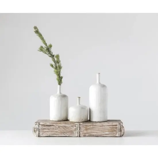 Hello Honey® 9.5" Cream Stoneware Vase with Green Undertones & Reactive Glaze Finish {3}