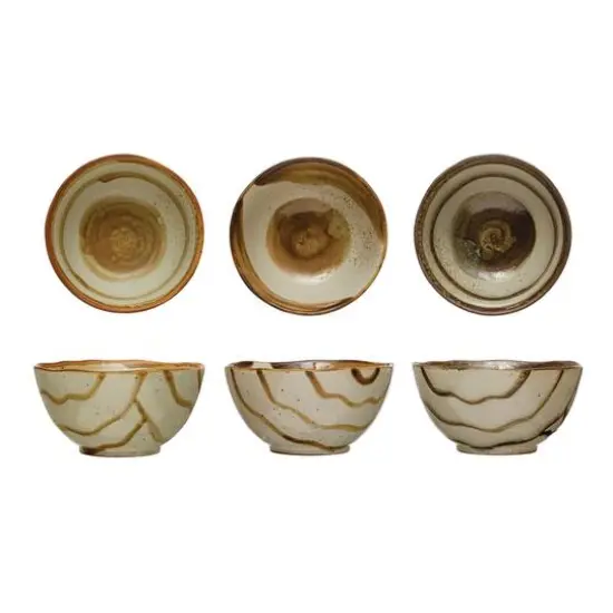Hello Honey&reg; 5.25" Two-Tone Painted Designs Stoneware Bowls Set {1}