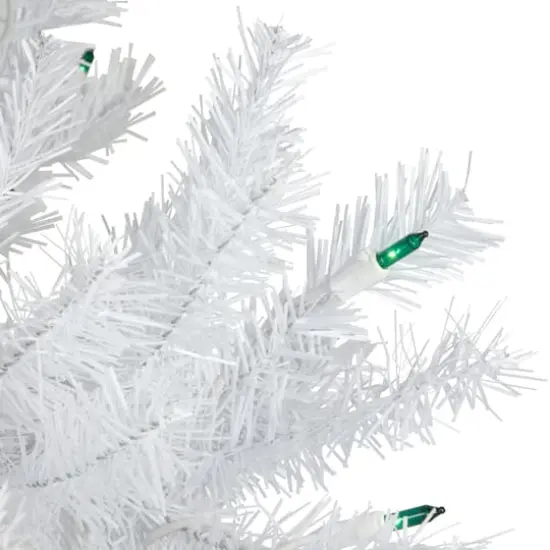6.5ft. Pre-Lit Slim Geneva White Spruce Artificial Christmas Tree, Green Lights {3}