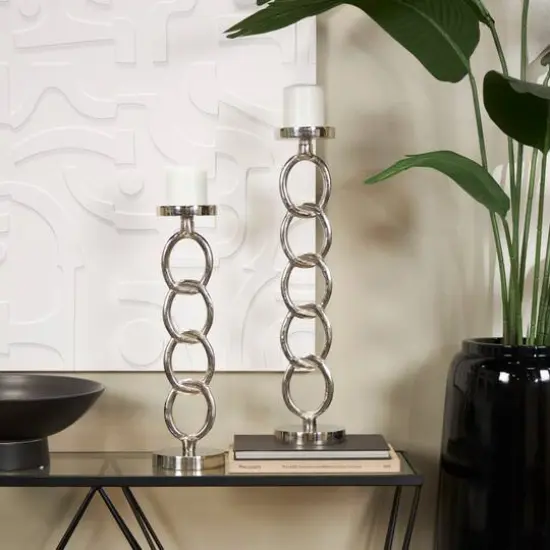 Silver Metal Geometric Candle Holder Set {8}
