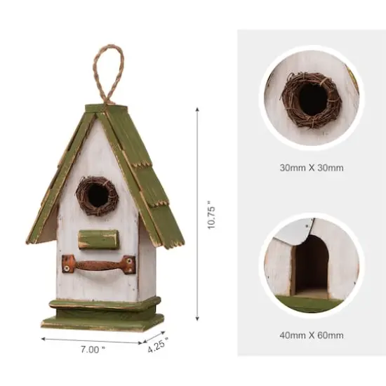 Glitzhome&reg; 11" Hanging Wood Green Roof Garden Decorative Birdhouse {5}
