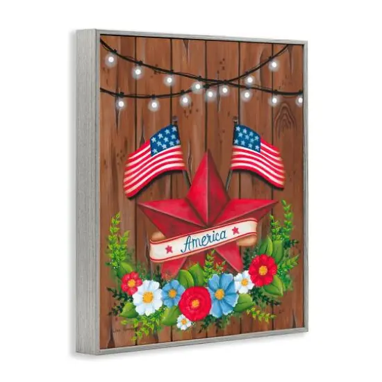 Stupell Industries Americana Country Garland Framed Giclee Art Gray {4}