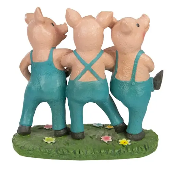 8" Three Pigs Dancing in Blue Overalls Garden Statue {5}