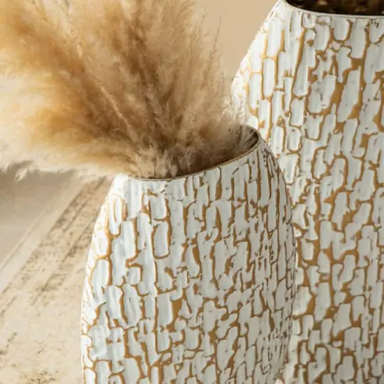 Glitzhome&reg; Gold & White Oval Textured Metal Floor Vases Set {7}