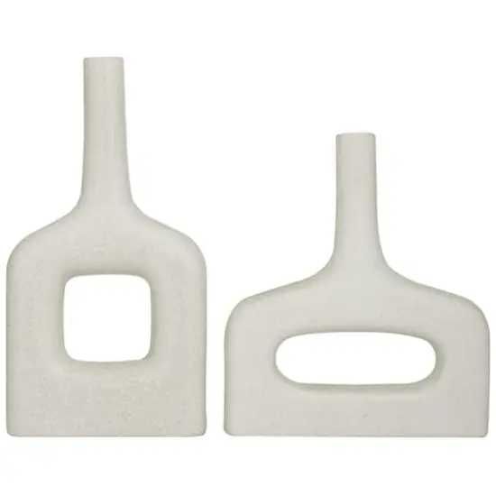 CosmoLiving by Cosmopolitan White Ceramic Donut Shaped Vase Set of 2 16", 13" {5}