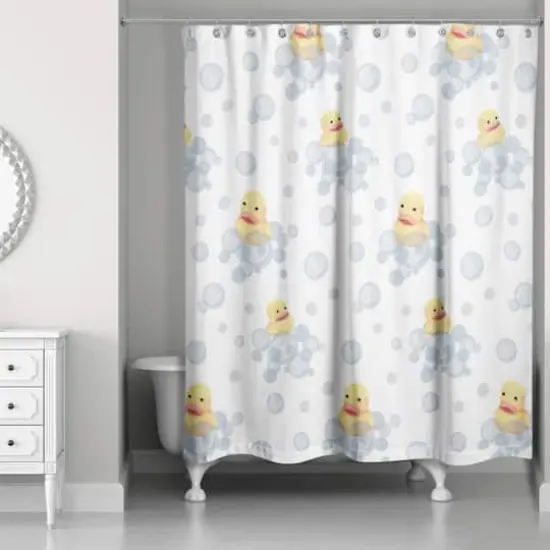 74" Rubber Duckies Shower Curtain White {3}