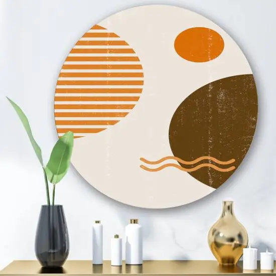 Designart - Abstract Minimal Sun and Moon In Earth Tones III - Modern Metal Circle Wall Art {3}