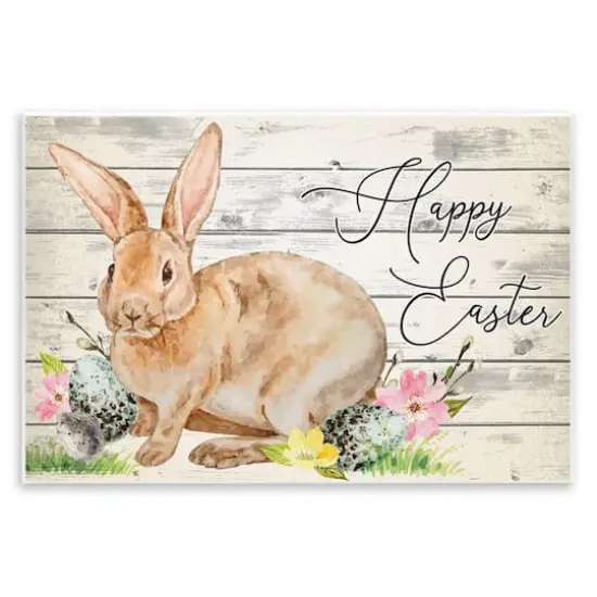 Stupell Industries Spring Floral Happy Easter Bunny Wall Plaque Art {1}