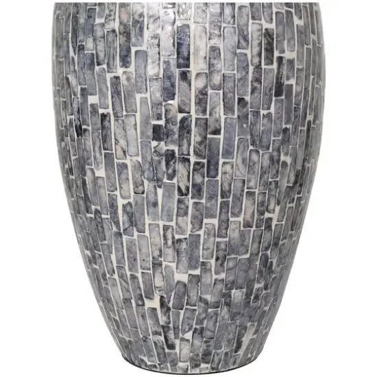 15" Gray Mother of Pearl Handmade Mosaic Inspired Vase {8}