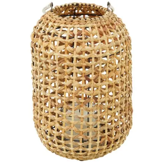 15" Brown Metal Handmade Candle Lantern with Glass Holder and Handle {1}