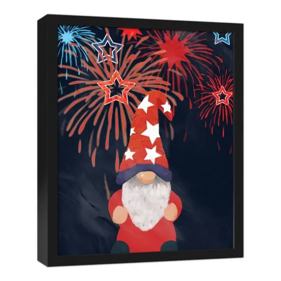 Gnome With Fireworks Black Framed Canvas {3}