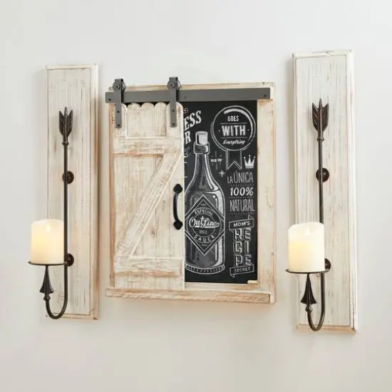 Glitzhome&reg; 19.75" Farmhouse Wooden Chalkboard Barn Door {4}